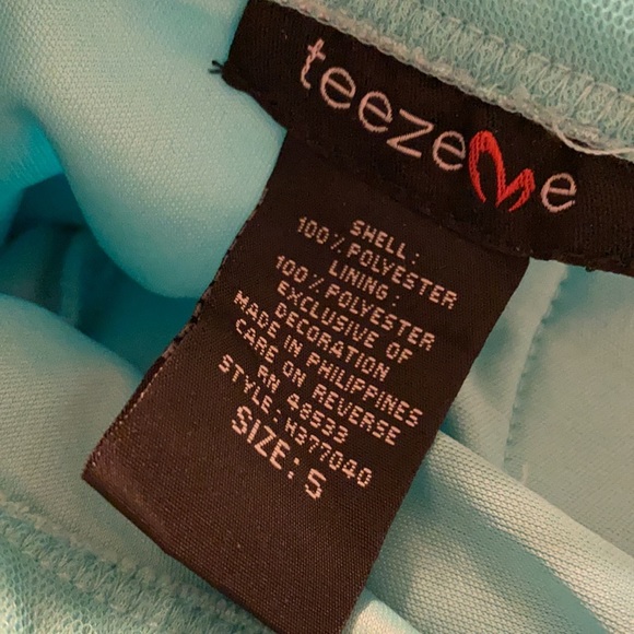 Turquoise Strapless tulle Teen Dress - Picture 3 of 3